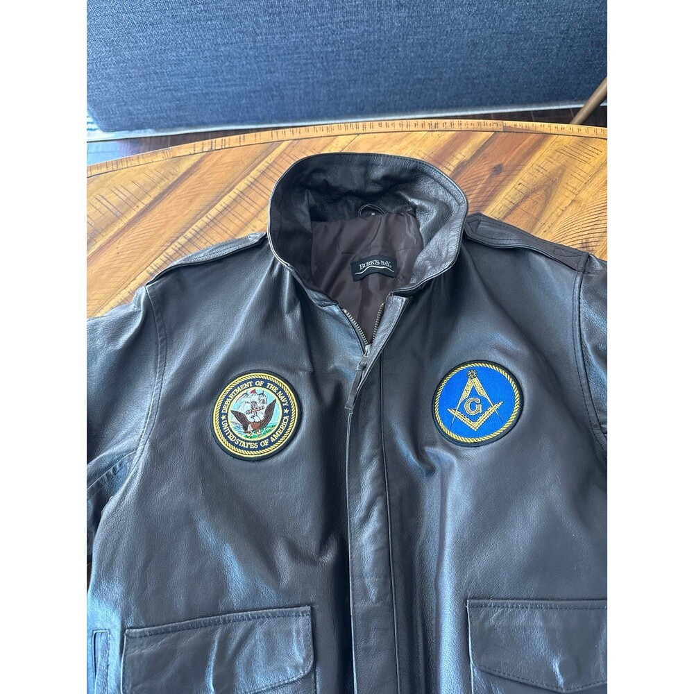 Burk’s Bay Black Genuine Leather Dept. of the Navy & Masonic Freemason Bomber Mo